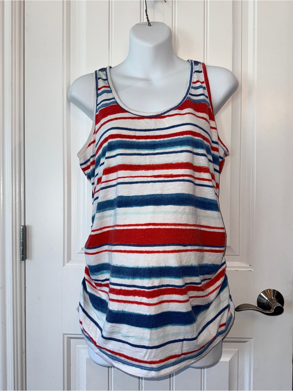 a:glow MATERNITY Red, Blue & White Striped Scoop Tank